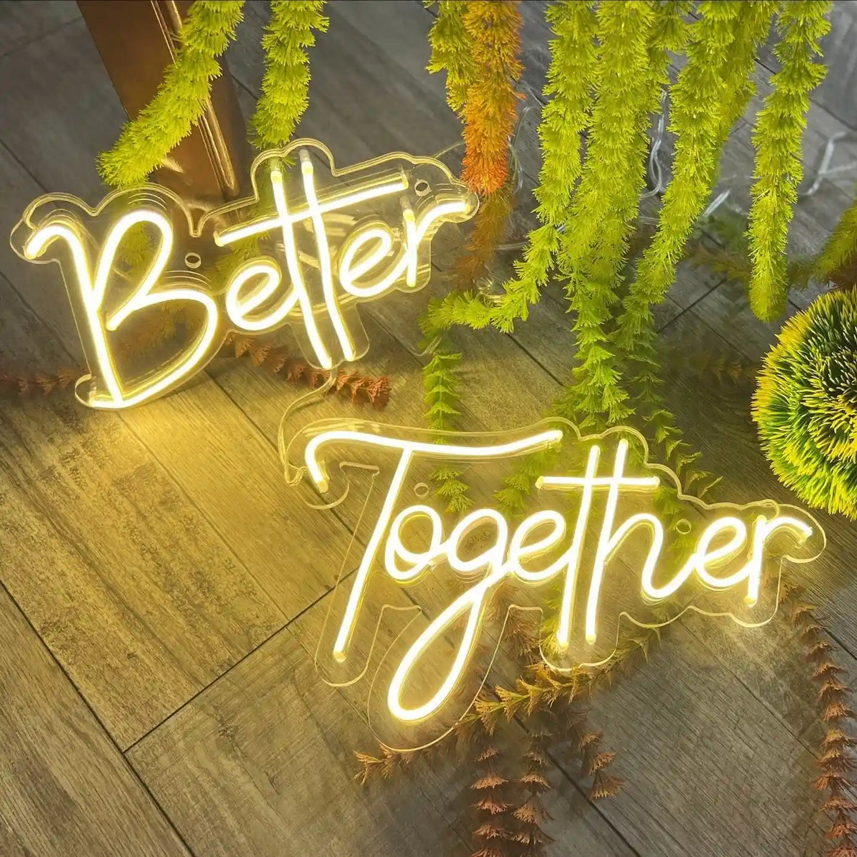 Click to view full size Enhance your wedding with the Better Together neon sign from ManhattanNeons.com, perfect for celebrating love.