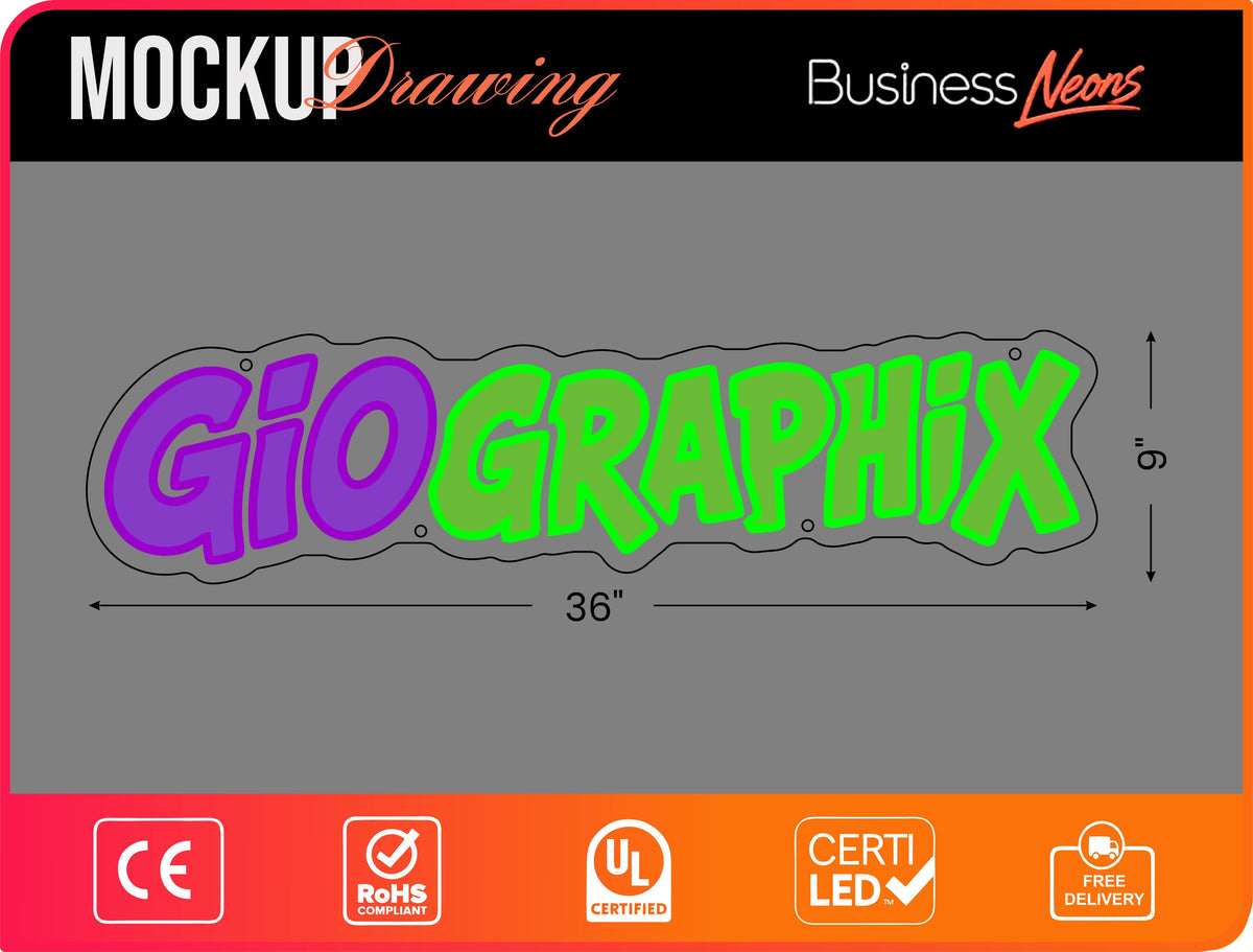 Click to view full size Custom LED Neon Sign for Gio Business Neons