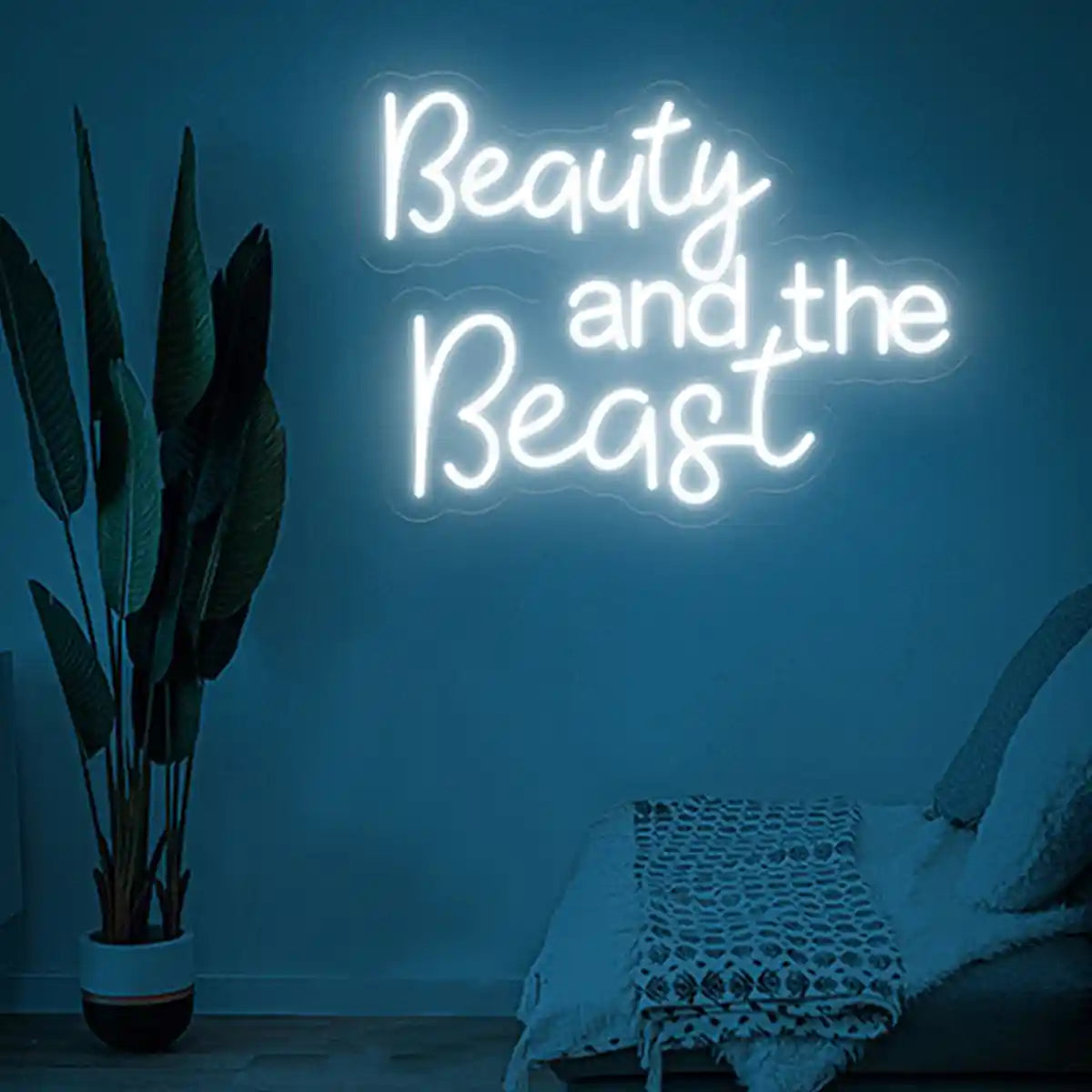 Click to view full size Beauty and Beast Wedding Neon Sign - A captivating blend of elegance and strength, reminiscent of a timeless tale, perfect for wedding decor - from manhattonneons.com