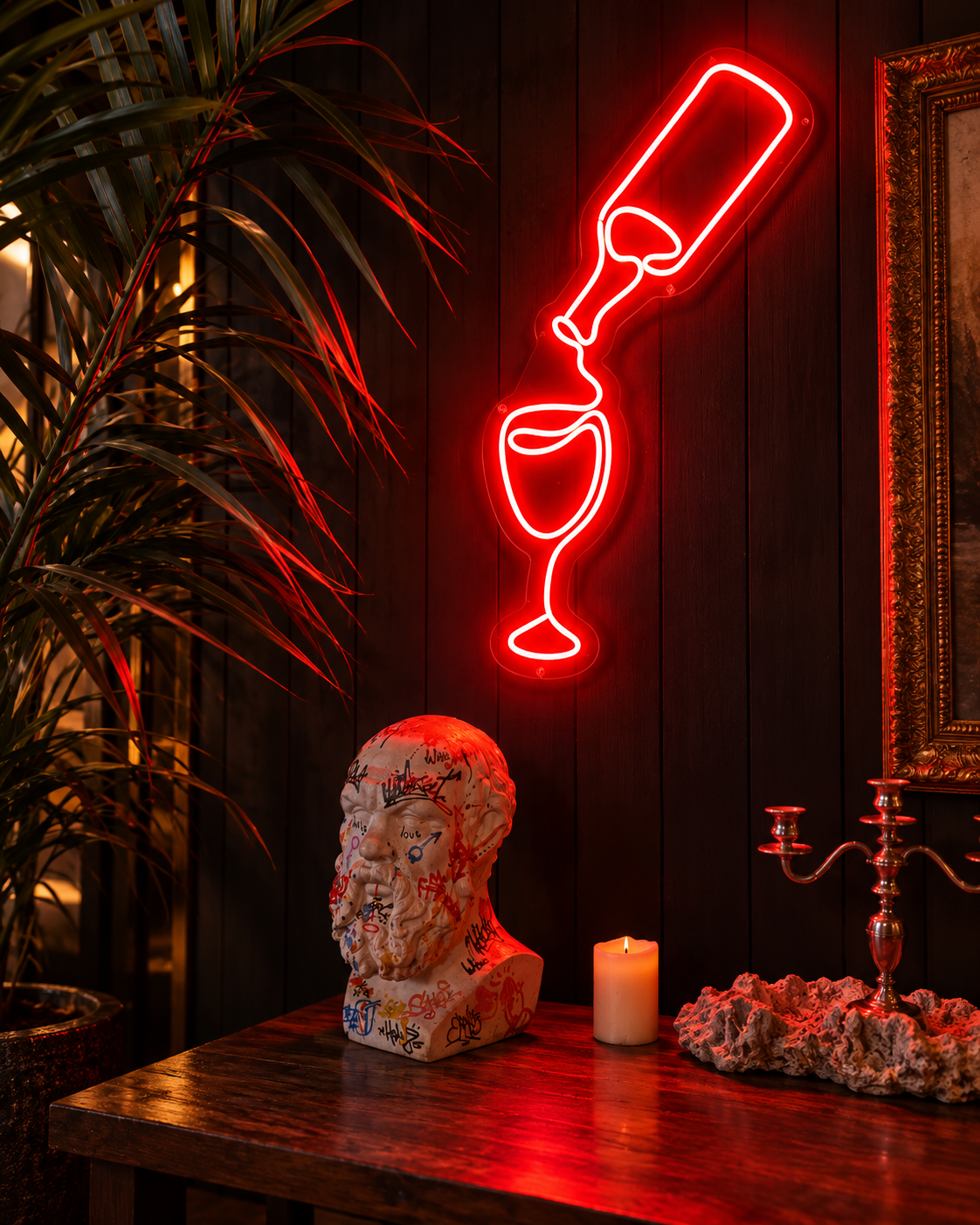 Wine Bottle & Glass LED Neon Sign Business Neons