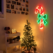 Candy Cane Neon Sign with Bow | Christmas LED Wall Light Business Neons