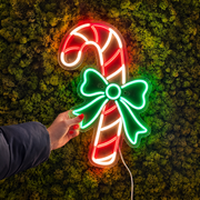 Candy Cane Neon Sign with Bow | Christmas LED Wall Light Business Neons