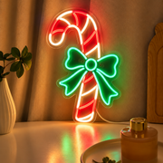 Candy Cane Neon Sign with Bow | Christmas LED Wall Light Business Neons